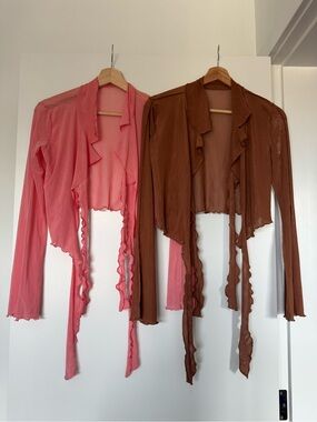 Sheer Ruffle Tops - Pink & Brown
